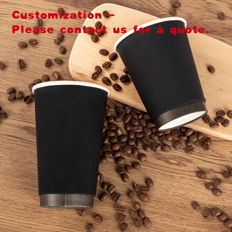 custom.LOKYO New Arrivals Stamp 8oz 12oz Disposable Black Takeaway Double Wall Tactile Paper Cup Hot Drinks