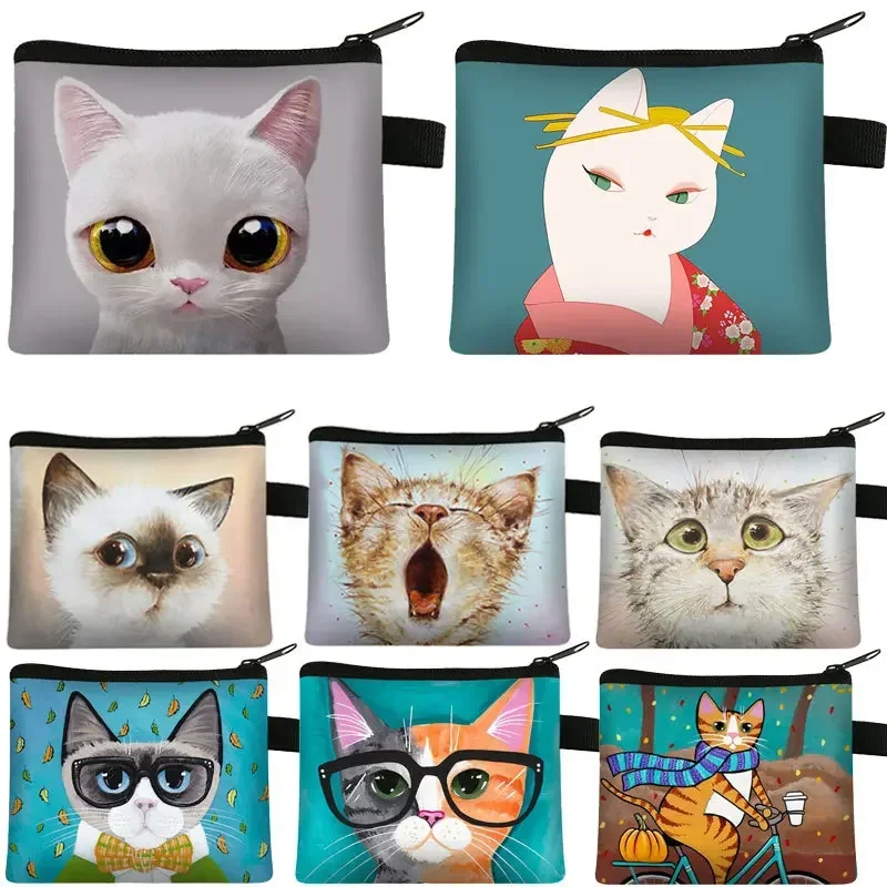 Cute Cartoon Cat Card Holder Coin Purse Change Purses Small Wallets Women Clutch Zipper Coins Bag Pouch Cat Kids Mini Wallet