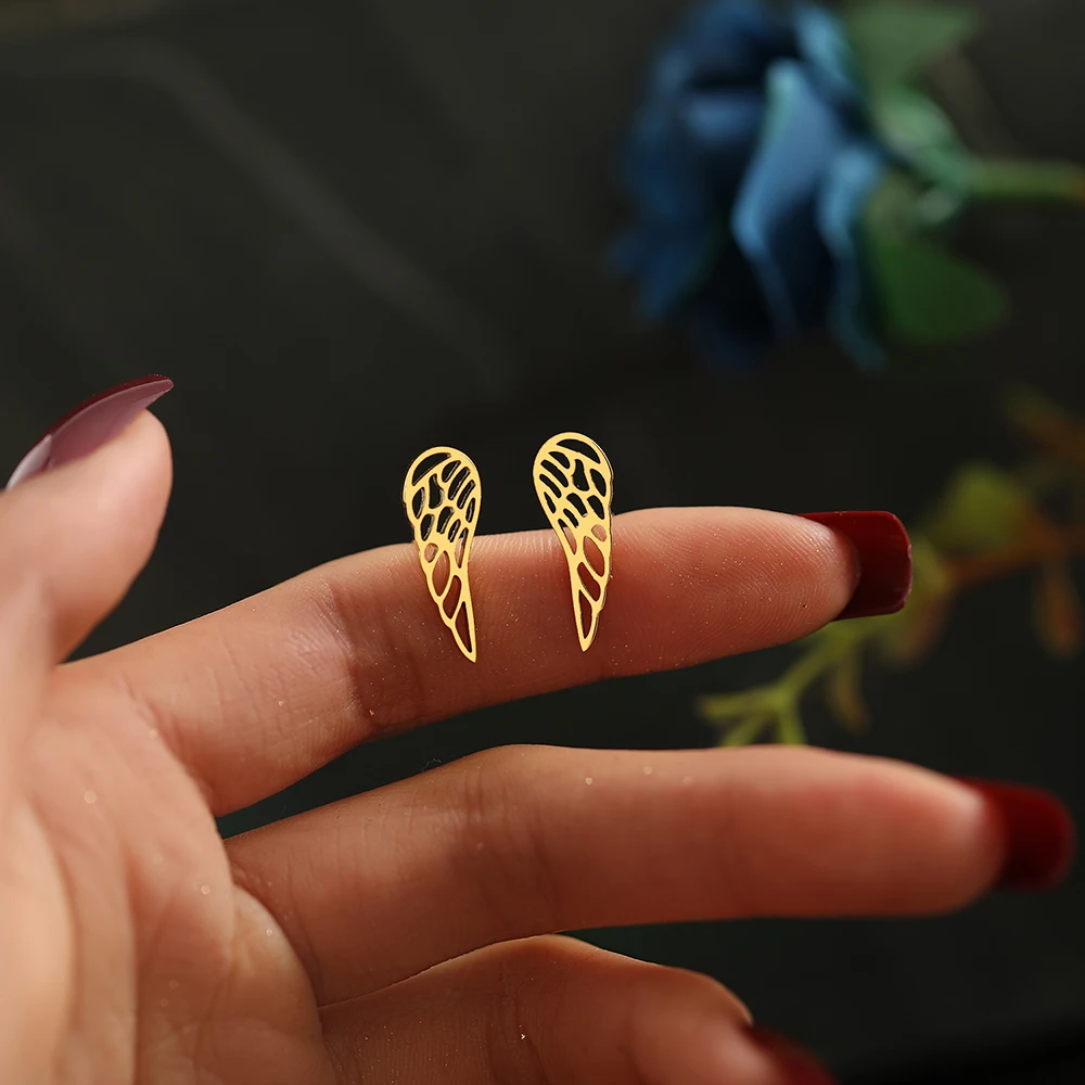 Stainless Steel Earrings 2022 Trend Charms Angel Wing Korean Fashion Unusual Stud Earrings For Women Jewelry Party Girls Gifts