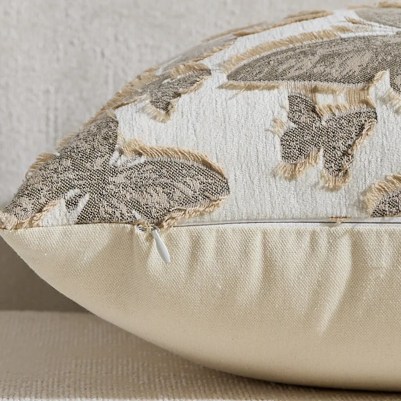 2pcs Butterfly Pillow Cover Clipped Jacquard Decorative Throw Pillowcase 30x50 45x45 50x50cm Sofa Cushion Cover Beige Home Decor