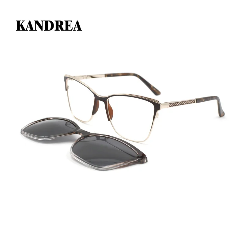 

KANDREA Retro Cat Eye Alloy Polarized Clip on Sunglasses Women Optical Myopia Glasses Frames Men Prescription Eyewear FNA006