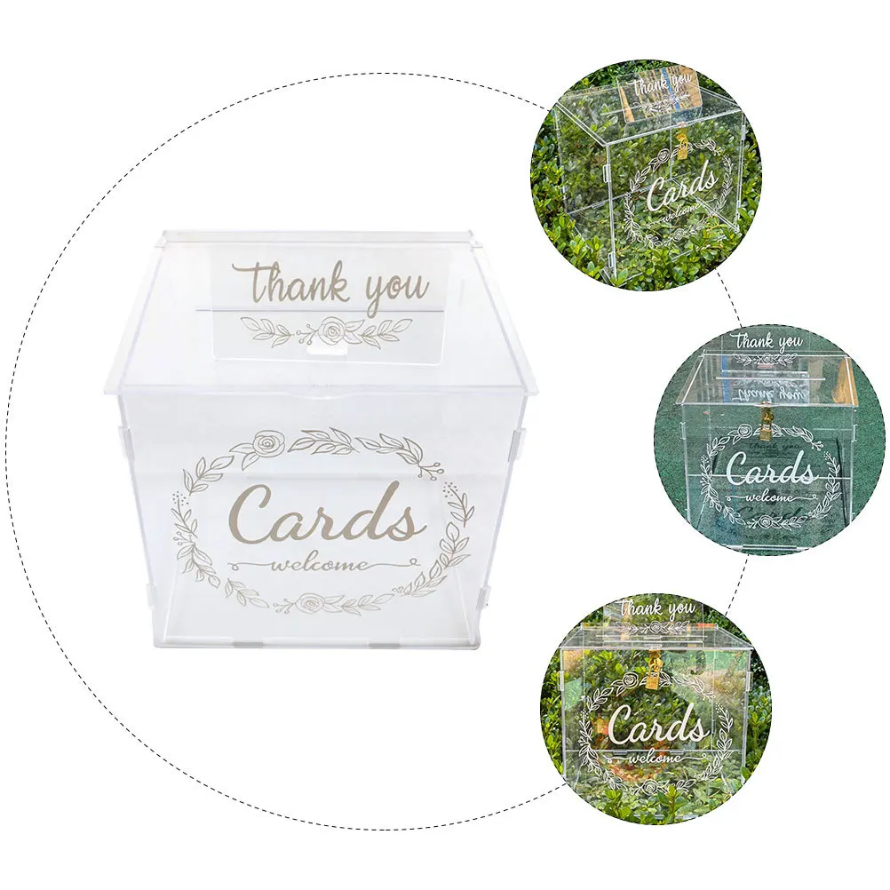Wedding Card Box Clear Acrylic Money Holder with Lock for Party Gifts Envelopes Photos Storage Large Capacity Elegant Design