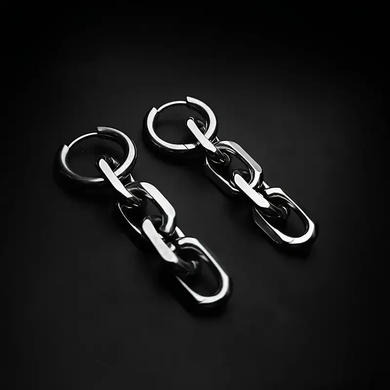 Punk Chain Shape Metal Dangle Earrings for Women Hip Hop Vintage Creative Cool Trendy Drop Earrings Kpop Statement Jewelry 2024