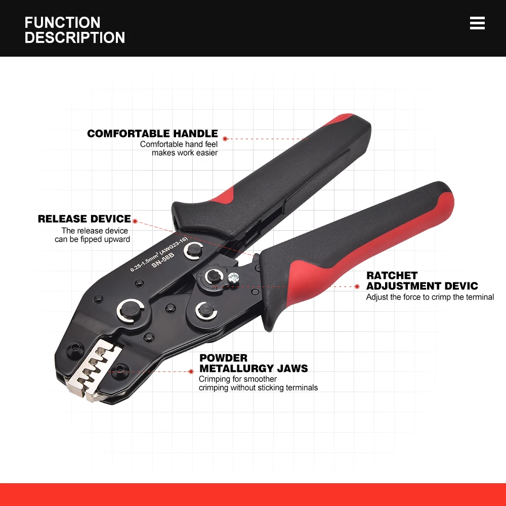 

1 Set SN-58B Crimping Pliers Kit, Quick Jaw Replacement For Tab 2.8/4.8/6.3/Tube/Photovoltaic/Insuated/Dupont Terminals Electric