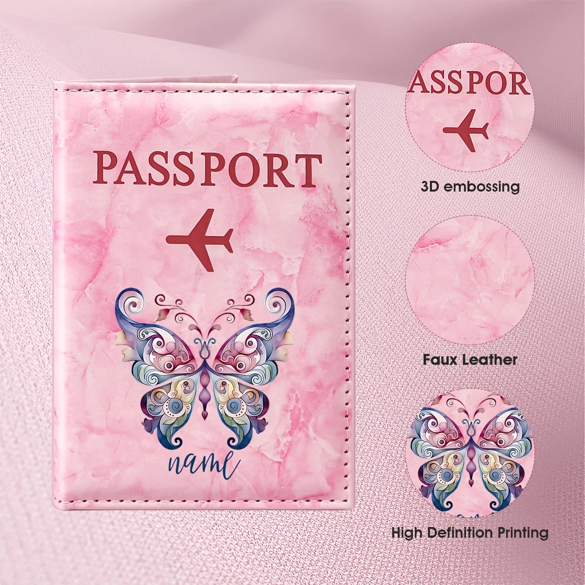 

Personalized Name Custom Exquisite Butterfly Art Design PU Passport Holder, Featuring a Colorful Abstract Butterfly Pattern