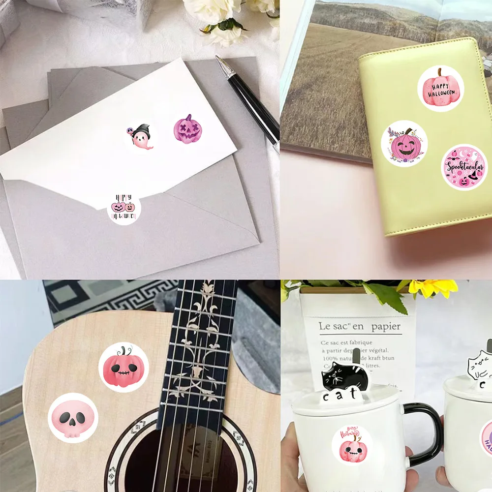 Pegatinas de grafiti de dibujos animados para Halloween, pegatinas rosas para teléfono, guitarra, portátil, Notebook, Maleta, botellas de agua, regalo, 500 piezas por rollo