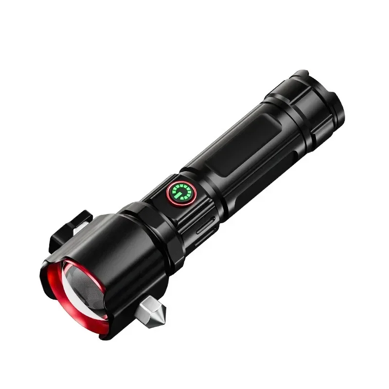 

Long-distance Shooting Zoom Flashlight Strong Light Portable Broken Windows Hammer Aluminum Alloy Body Emergency Flashlight