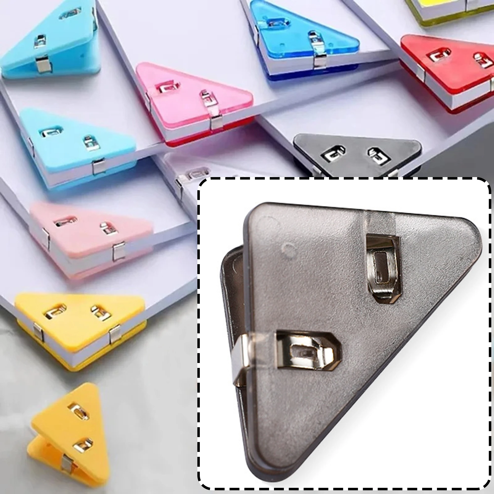 省スペース三角ペーパークリップ - 10個入り、強力なグリップで請求書、書類、本を机や棚に整理できます。