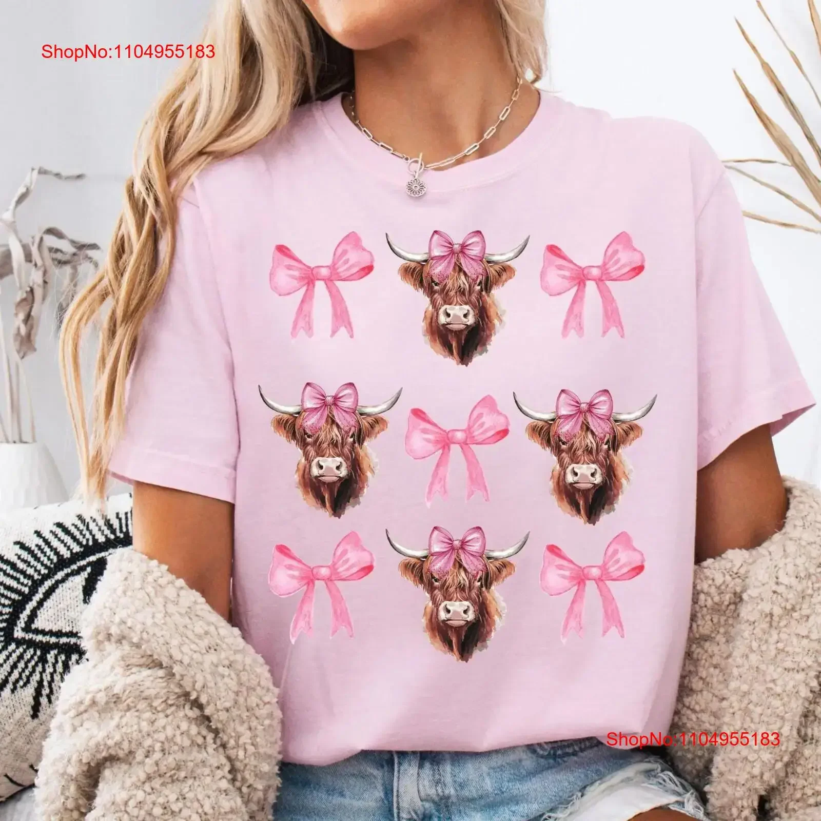 

Coquette Highland Cow T Shirt Western Country Lover Bows vintage Washed homme Versatile Comfortable streetwear Stretched