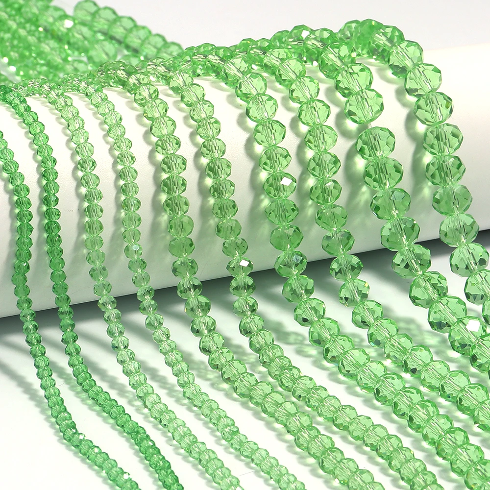 3 4 6 8 10 mm Kristall-Rondelle-Perlen, grüner Abacus, facettiertes Glas, lose Perlen für Schmuckherstellung, DIY-Armbänder, Halsketten-Zubehör