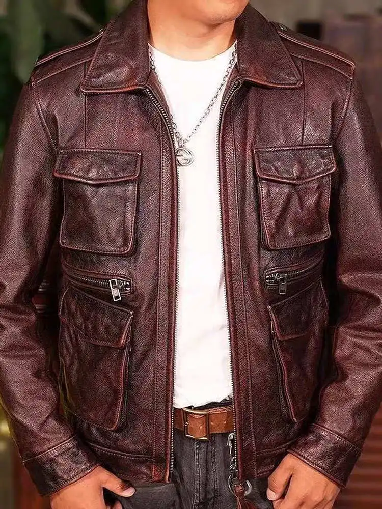 

Мужская кожаная куртка в стиле ретро, утепленная, ветрозащитная, приталенная, высококачественная, винтажная, для охоты, молодежная, стандартного кроя, с длинными рукавами