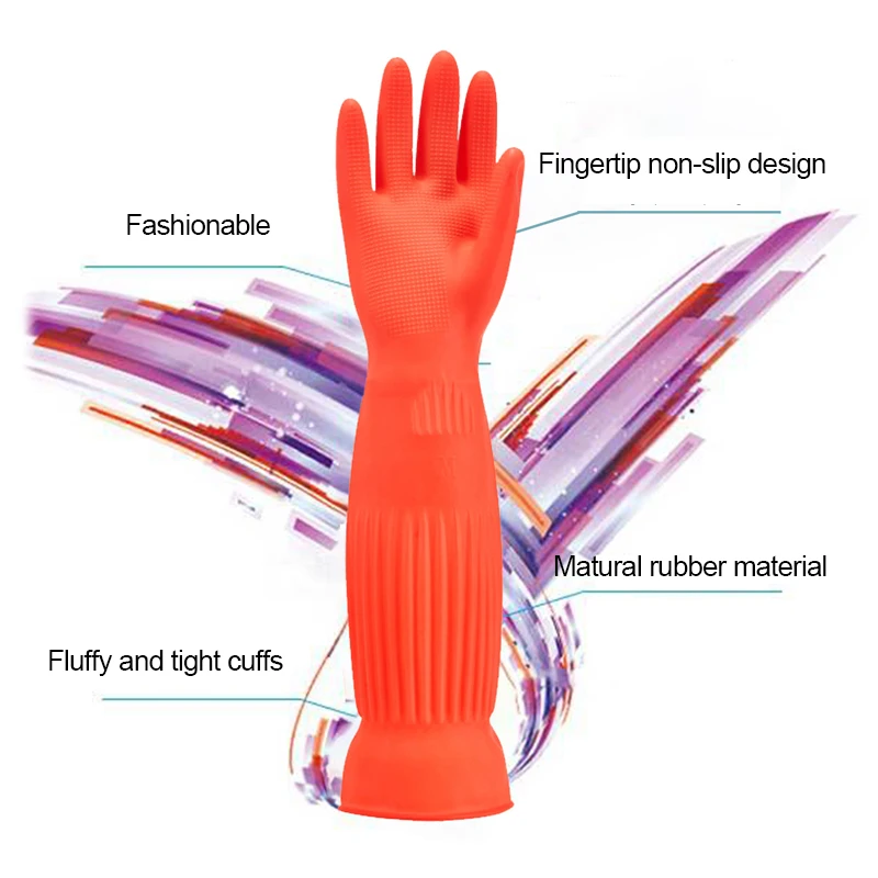 M 55cm Household Long Rubber Gloves Waterproof Cleaning Gardening Non-slip Reusable Washable Industrial Glove Hands Protection