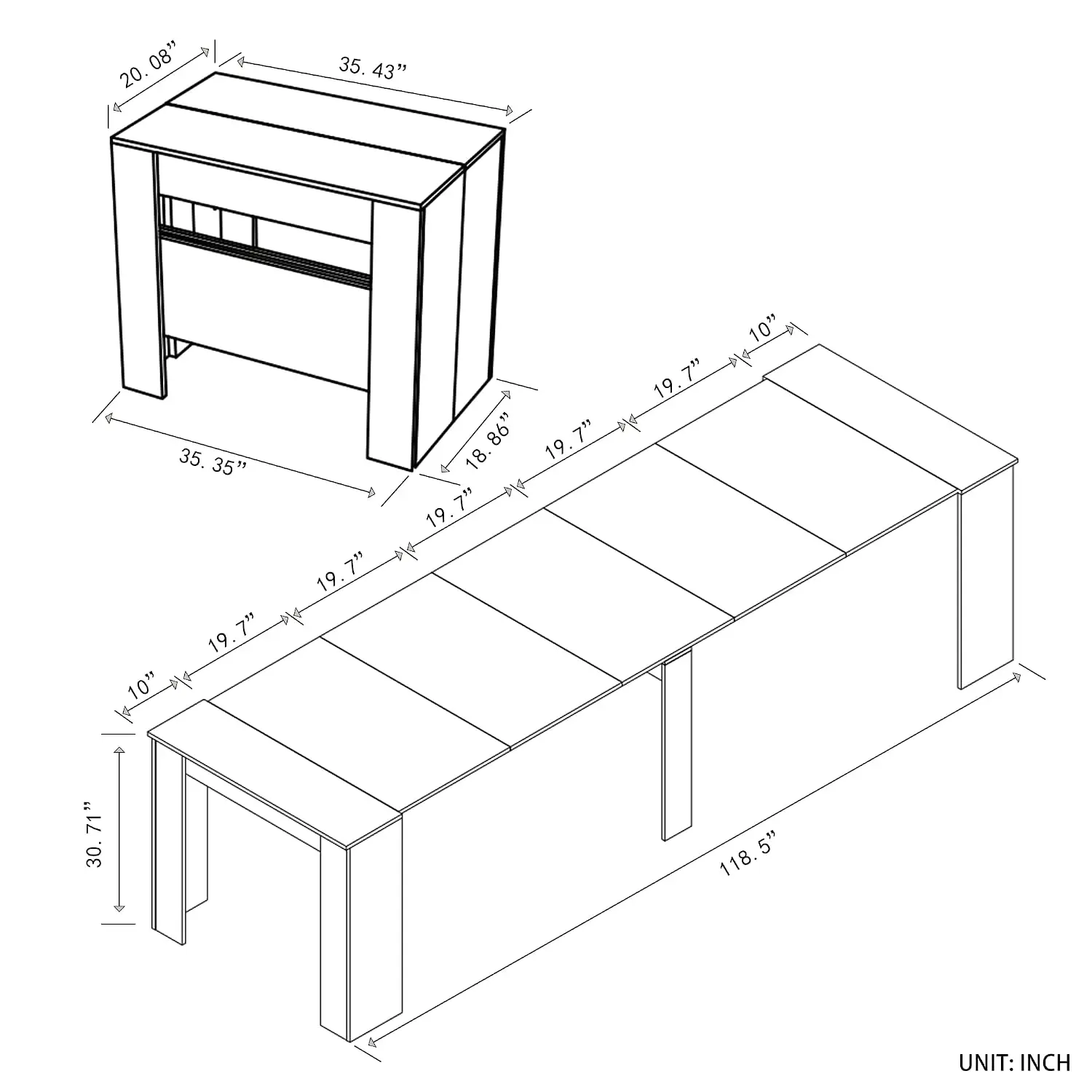 Expandable Dining Table for 10-12 People, Folding Console Table Space Saving Furniture Small Apartments White, Customized