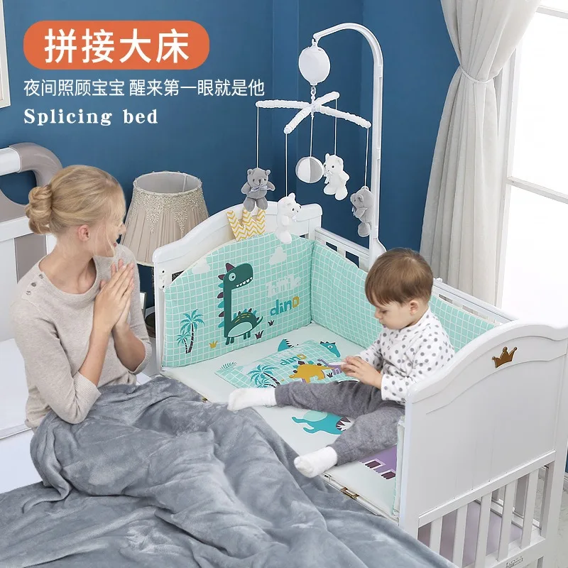 Kinder bett multifunktion ale Massivholz farbe weißes Bett Neugeborenen Wiegen bett 0-3 Jahre altes Babybett mit Walze