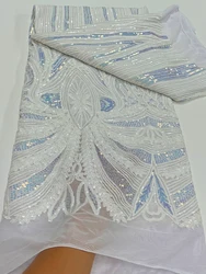 Luxury 5 Yards Newest African Tulle Sequins Embroidered French Net Lace Fabric 2024 High Quality Lace For Nigerian Wedding Dress