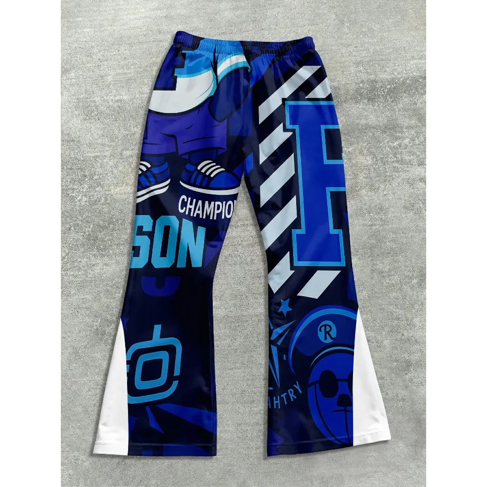 Men's Trendy Hip - hop Style Casual Sweatpants Striking Flame Elements Paired with 