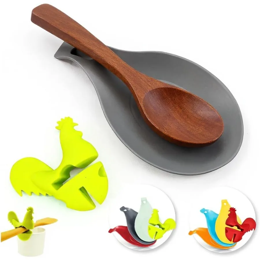

Silicone Spoon Rest with Lid Holder Pot Clip Utensil Rest for Stove Counter Heat-Resistant Kitchen Gadget Set Non-Slip Spoon Ho