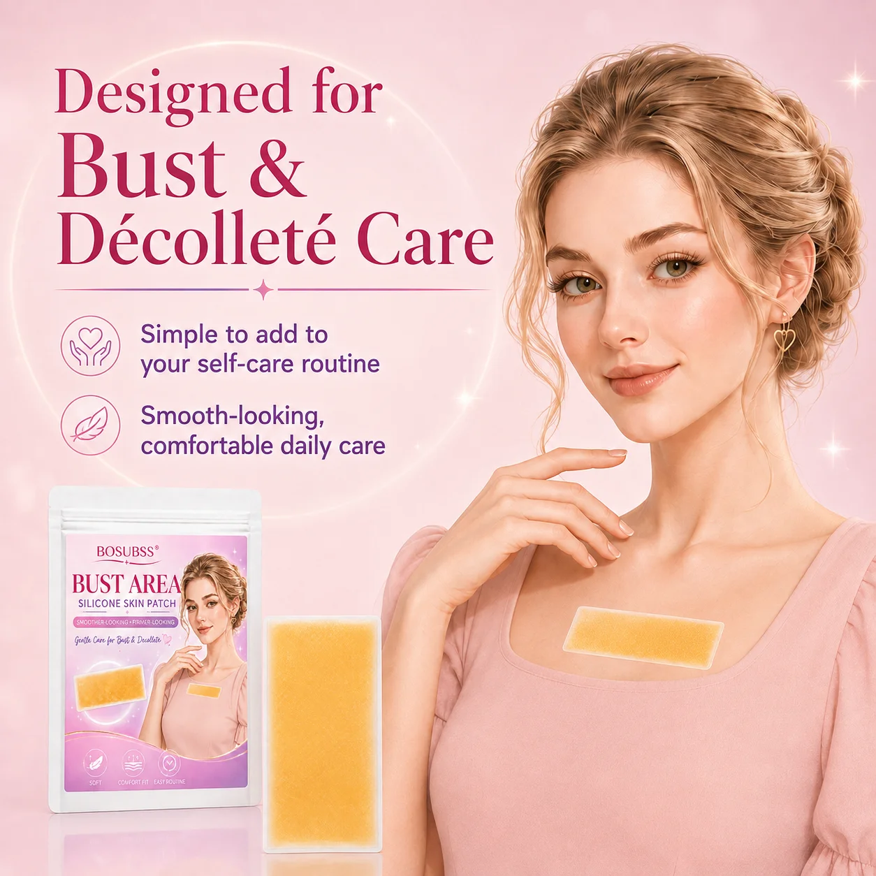 4PCS Silicone Chest Care Patches, Soft Flexible Bust & Décolleté Skin Patches, Comfortable Fit for Daily Body Care & Night Routi
