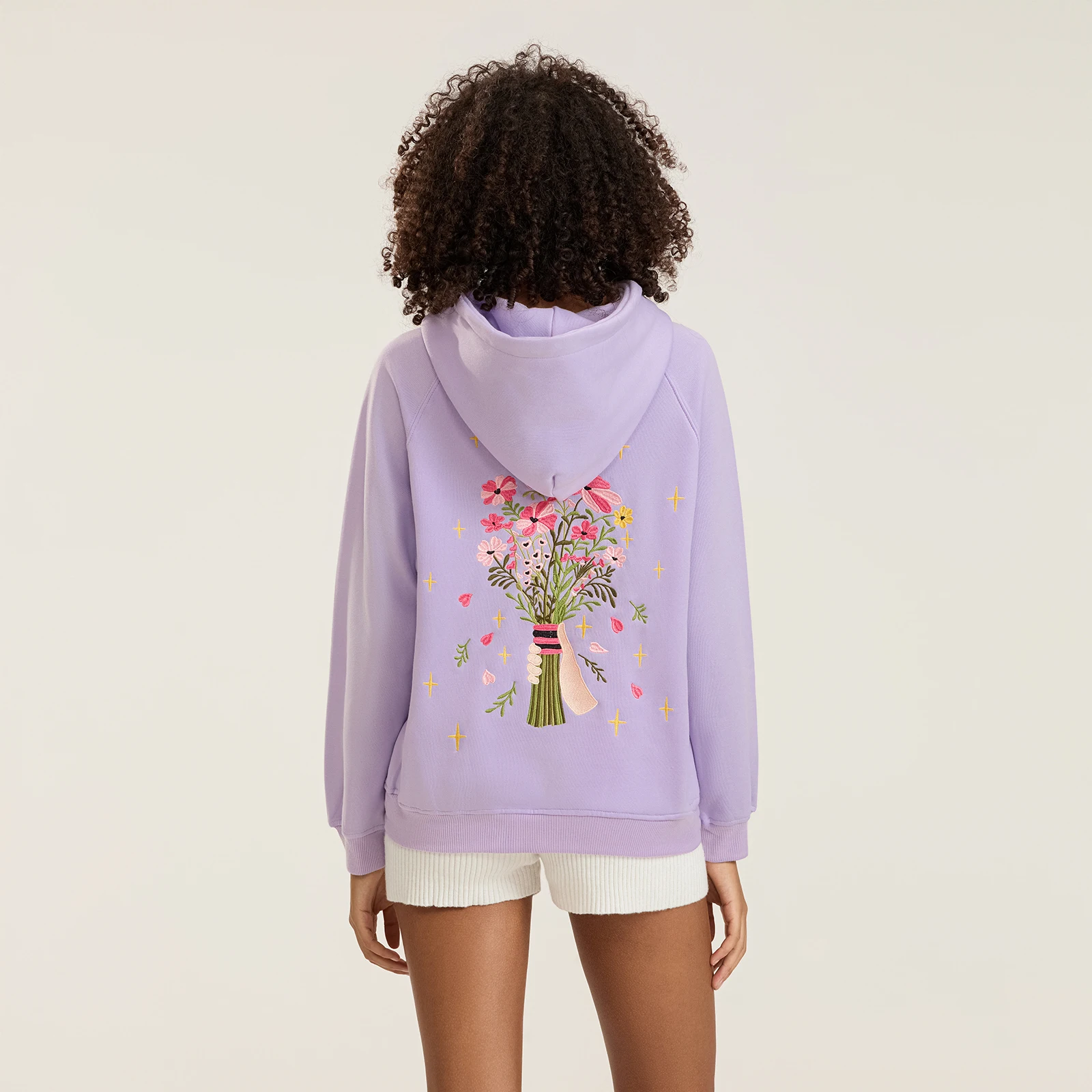 Combhasaki Women's Y2K Vintage Oversized Flower Embroidery Back Tops Long Sleeve Hooded Sweatshirt with Front Pocket Streetwear