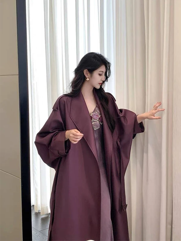 

plus Size Purple Coat Spring Sle Medium Length Women's Jaet Large Turn-down Collar Korean Version Casual Outerwear