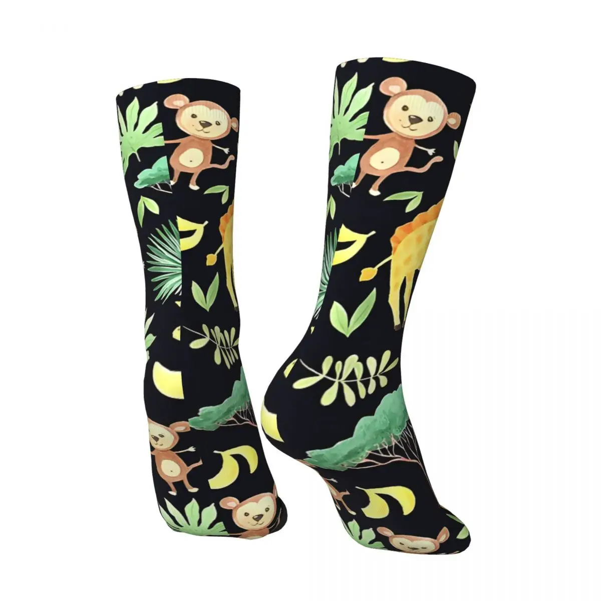 Crazy compression Watercolor Baby Giraffe And Monkey Sock for Men Harajuku Quality Pattern Crew Sock Novelty