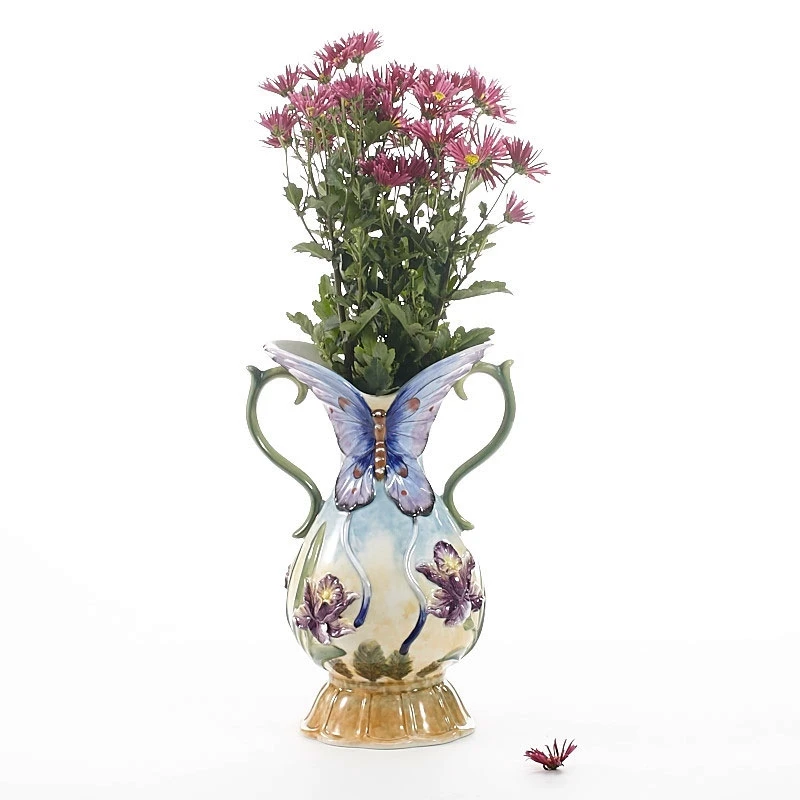 orchid hand-painted ceramic vase delicate home decoration living room porch double handle large