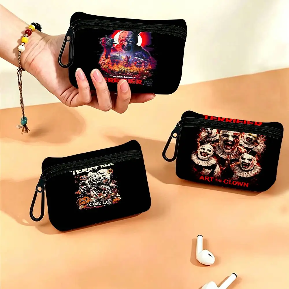 Horror Movie T-TERRIFIER Portable Oxford Cloth Coin Purse Alloy Carabiner Hook Small Zipper Pouch For Backpack Belt Daily
