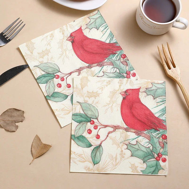 20pcs/bag Red Bird Watercolor Paper Napkin Disposable Dinner Hand Napkin For Spring Wedding Baby Shower 3