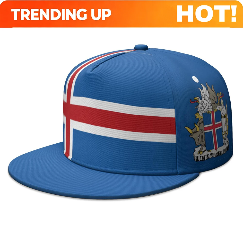 Iceland Flat Brimmed Cap Custom Name Number Hip-hop Hat Nation Flag Icelandair Icelandic Country College Photo Headgear
