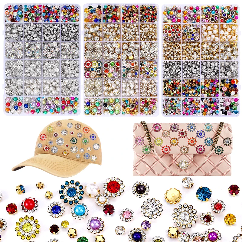 

DUCRYSTAL 24Grid Claw Rhinestone Glass Sew On stone Set for DIY Crafts, Gold/Silver Crystal Jewelry Making, Clothes, Shoes, Bags