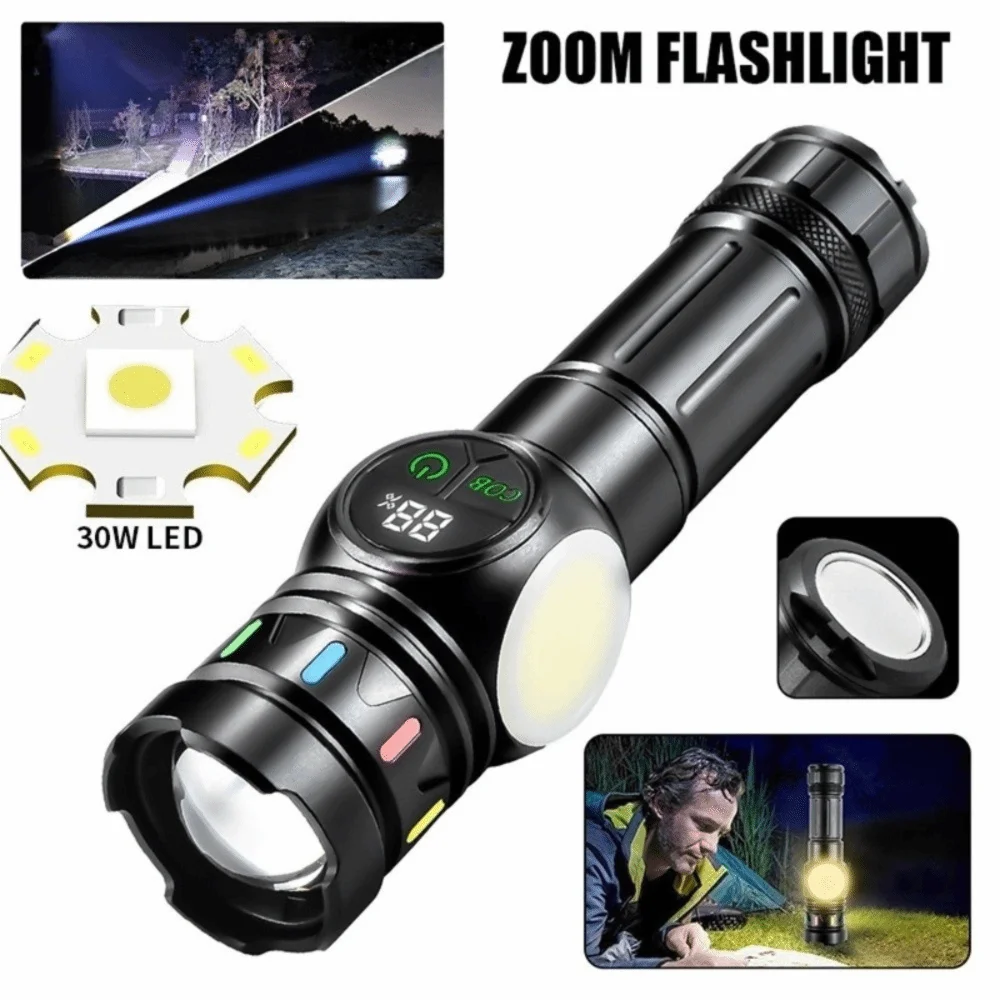 USB oplaadbare LED-zaklamp Zoeklicht Waterdicht Campinglicht Transformator Focal Magnetische aantrekkingskracht Draagbare verlichting