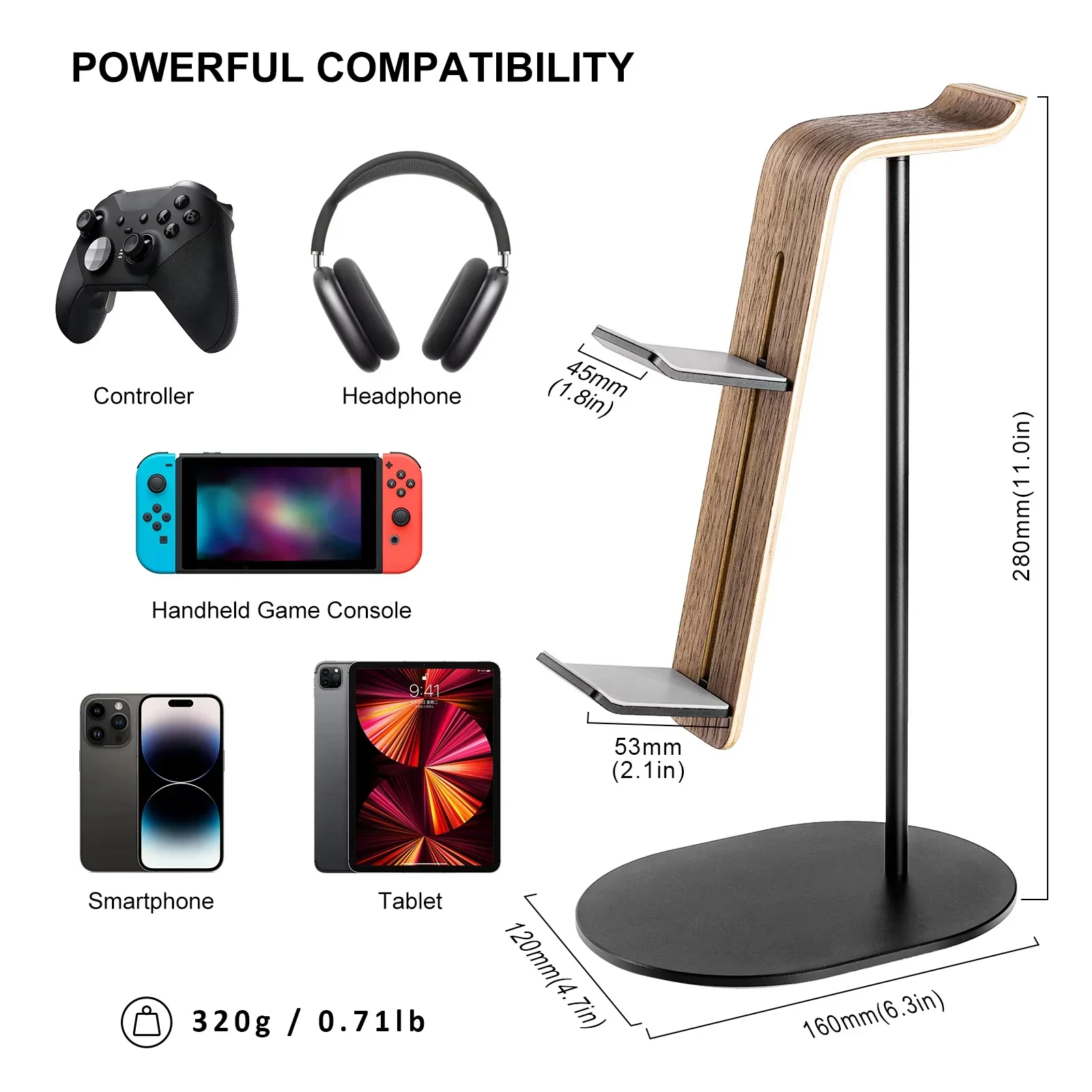 Dual Layer Game Controller Holder Gamepad Stand Mount Aluminum Gamepad Headset Stand for PS5 PS4 PS3 Airpods Max Headset Holder