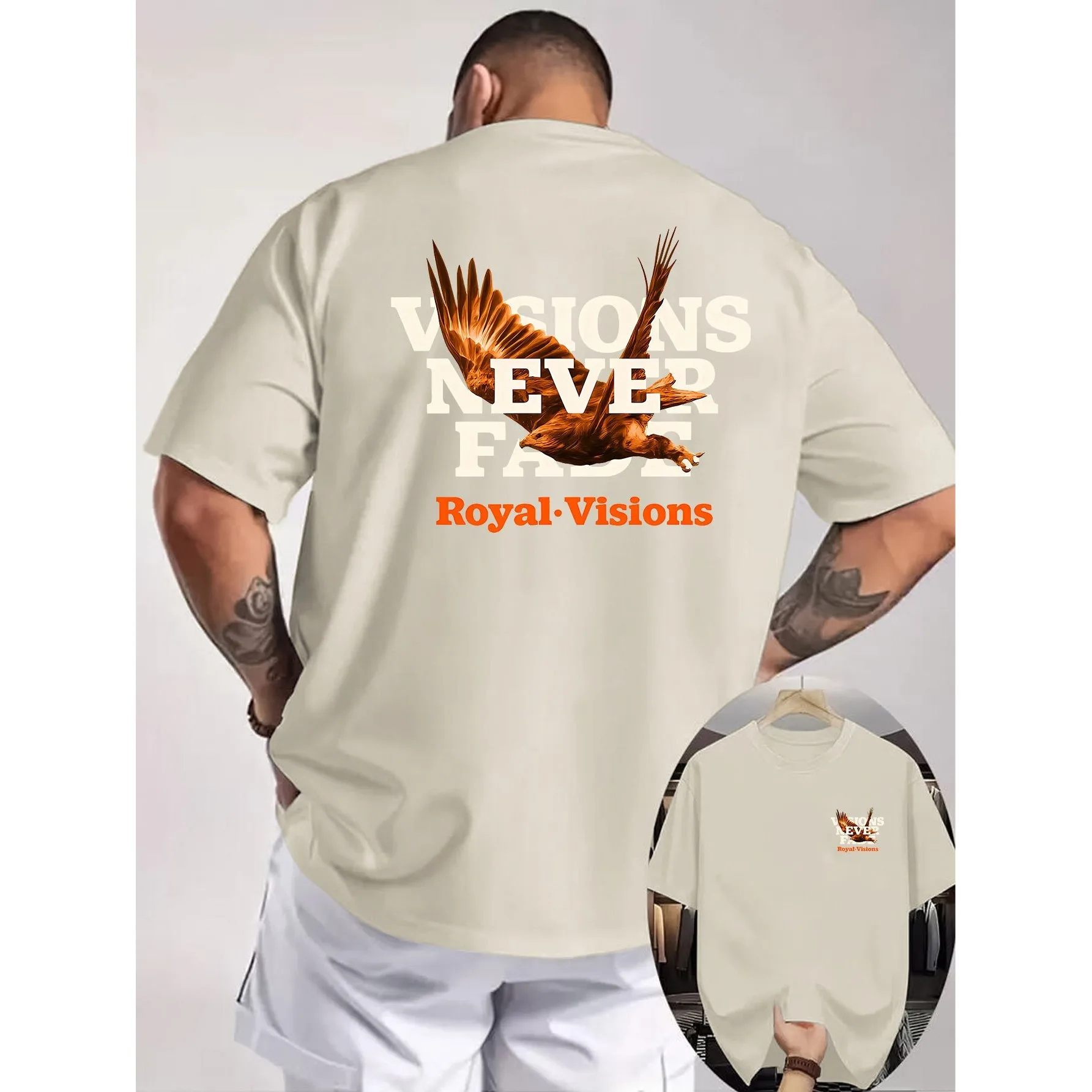 Eagle VISIONS NEVER FADE Men's Graphic Tee Soft Breathable Cotton Loose Fit T-Shirt