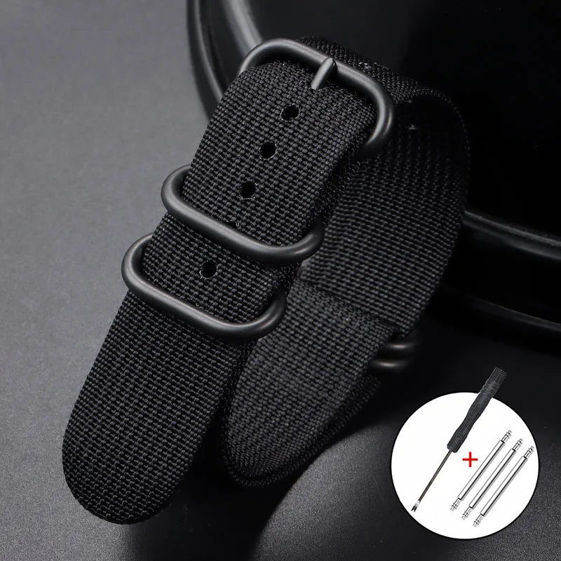 Geripptes Nylon-Uhrenarmband, Nylon-Uhrenarmband, 18 mm, 20 mm, 22 mm, 24 mm, Armband für Seiko Military Loop-Uhrenarmband, schwarze Schnallenarmbänder
