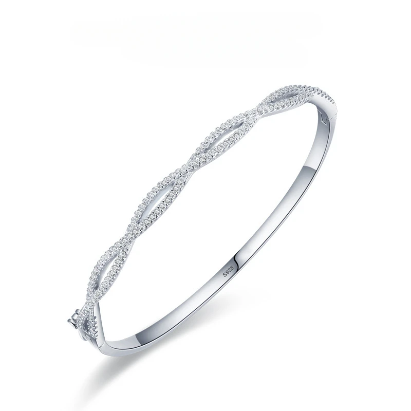 S925 Silver Bracelet Women's Korean Version Small Fresh Cross Wave Hollow Micro Inlaid Bracelet Light Luxury Versatile