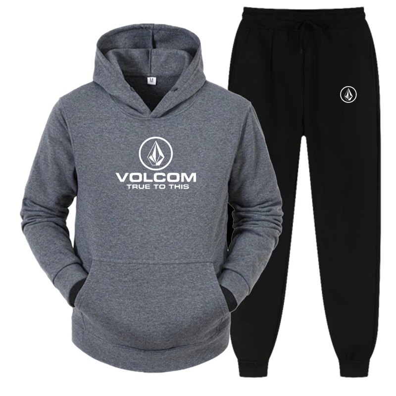 MEN\'s Volcom New Casual Sports Two Piece Men\'s Hoodie Printed Fashion Home Outdoor Activity Training Clothing