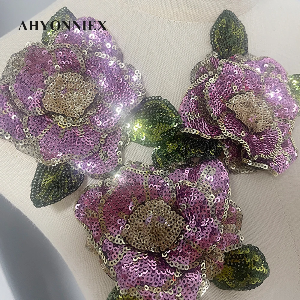 1-teilige mehrschichtige Pailletten zum Aufnähen, Blumen-Aufnäher, Pflanzen-Blumen-Applikation, Aufnäher für Kleidung, Applikationen, Parches, Bordados, Ropa – Detail 8
