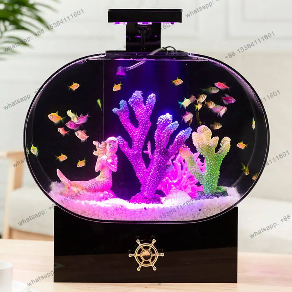 New acrylic creative fish tank small home desktop ecological lazy oval tank