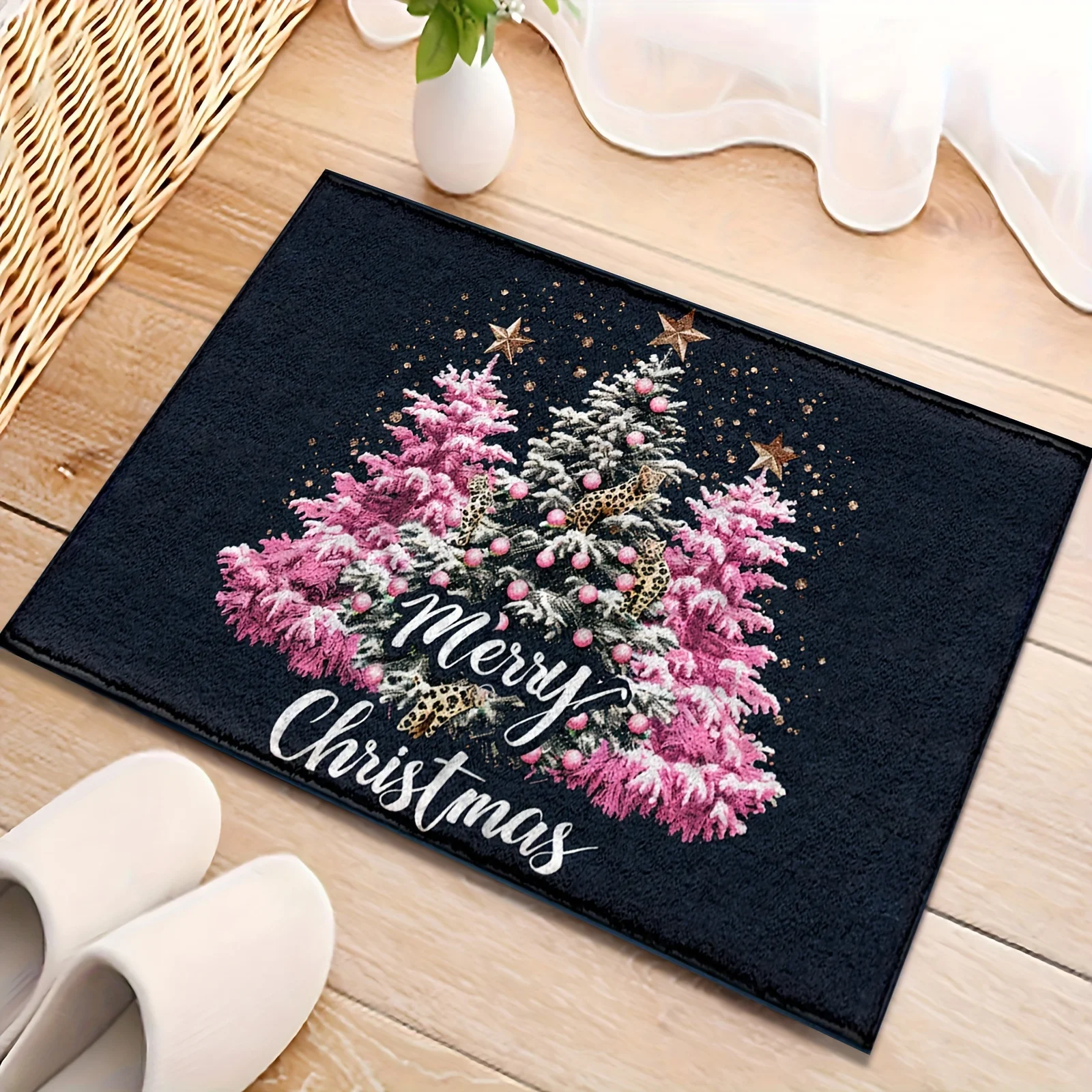 Christmas Tree and Star Pattern Carpet Bathroom Non-silp Doormat Suitable for Living Room Home Winter Decorative Accessories Pad