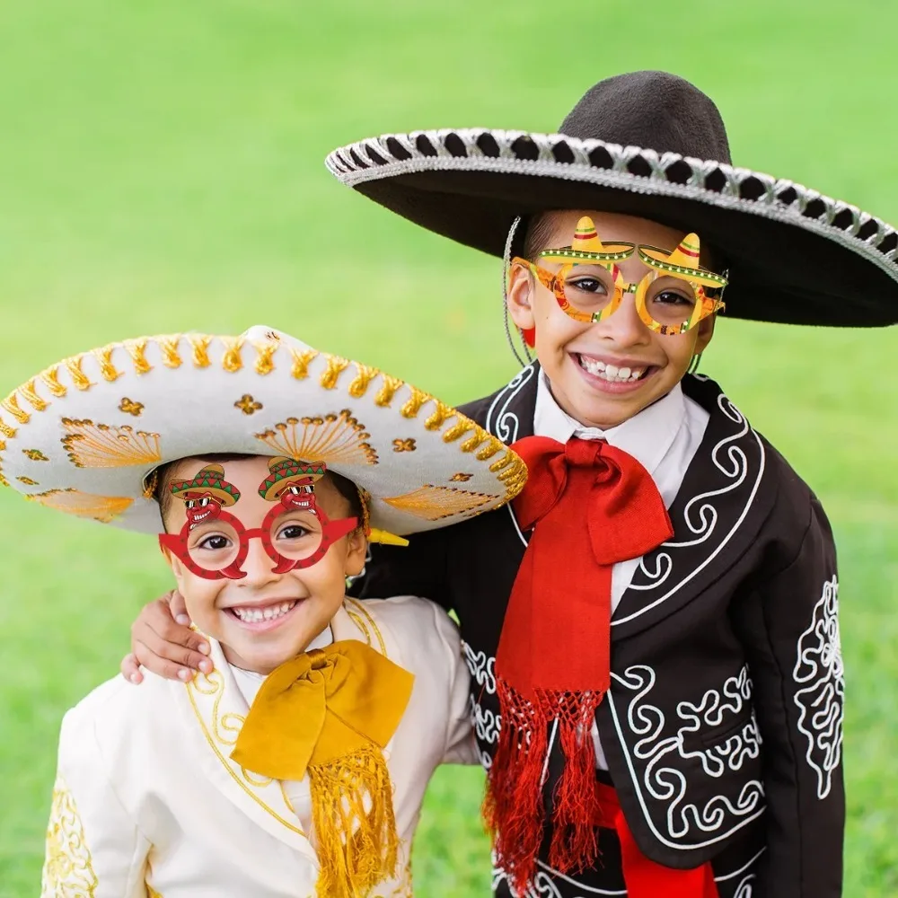 

24pcs Handmade Funny Mexican Themed Glasses DIY Cartoon Fiesta Crazy Glasses Exquisite Party Paper Glasses Photo Booth Props