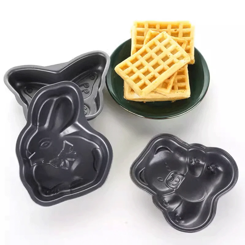 4-inch Variety of Mini Cake Baking Pans, Cartoon Rabbit and Bear Cake Molds, Household Carbon Steel Non-stick Mold Baking Pans