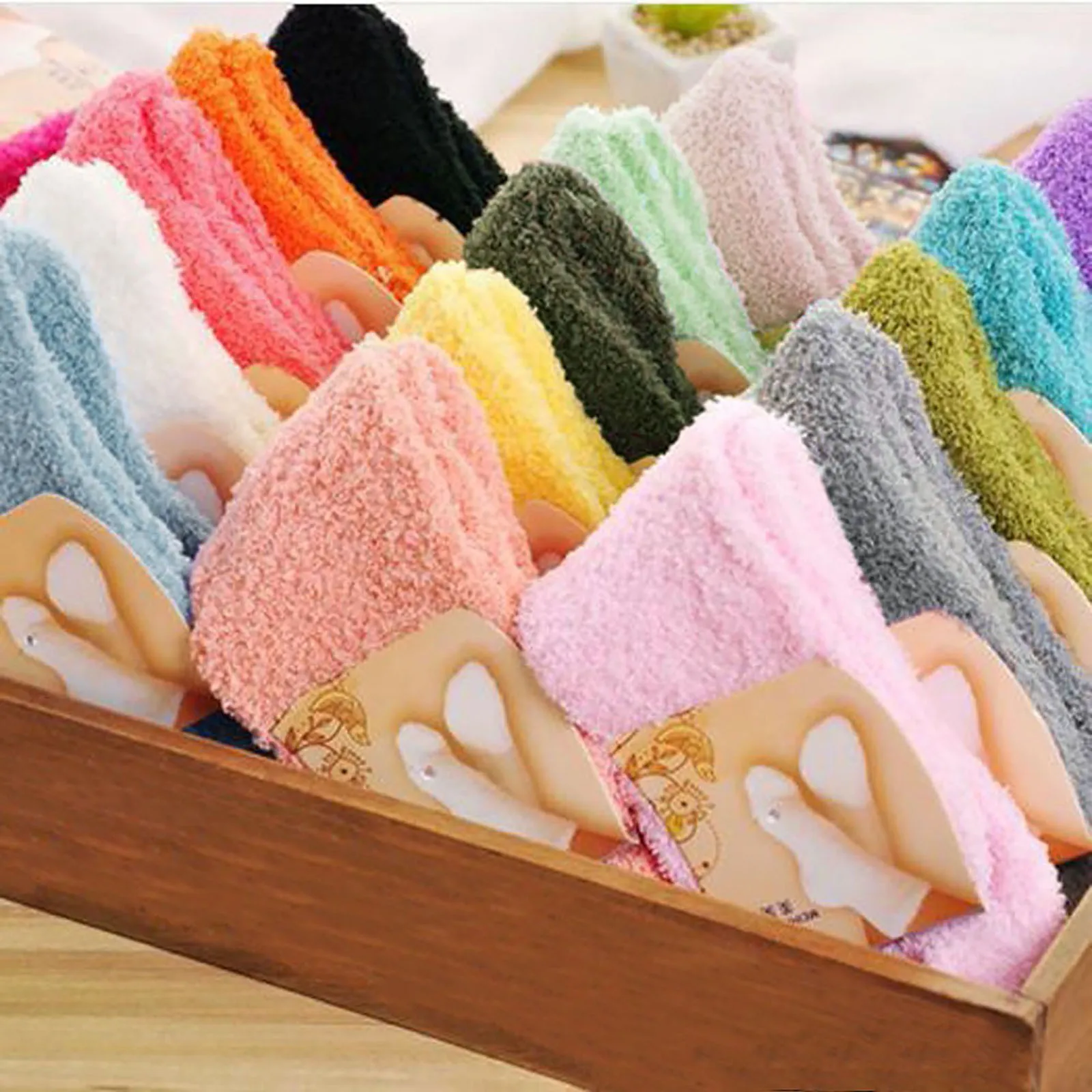 

Women's Bed Socks Pure Color Fluffy Warm Winter Christmas Gift Soft Floor Home Candy Color Coral FLeece Velvet Socks Dropship