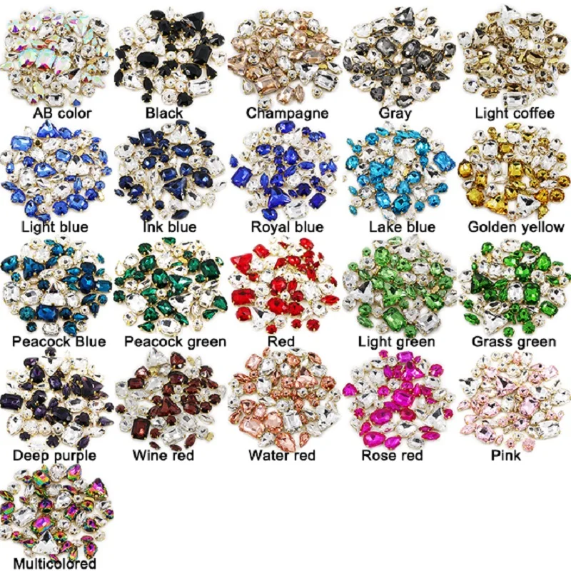 50pcs/Bag Shiny 21Color Matching Mixed Shape Sew on Glass Rhinestone Gold Claw Crystal Diy Wedding Decoration Clothes/Shoe/Dress