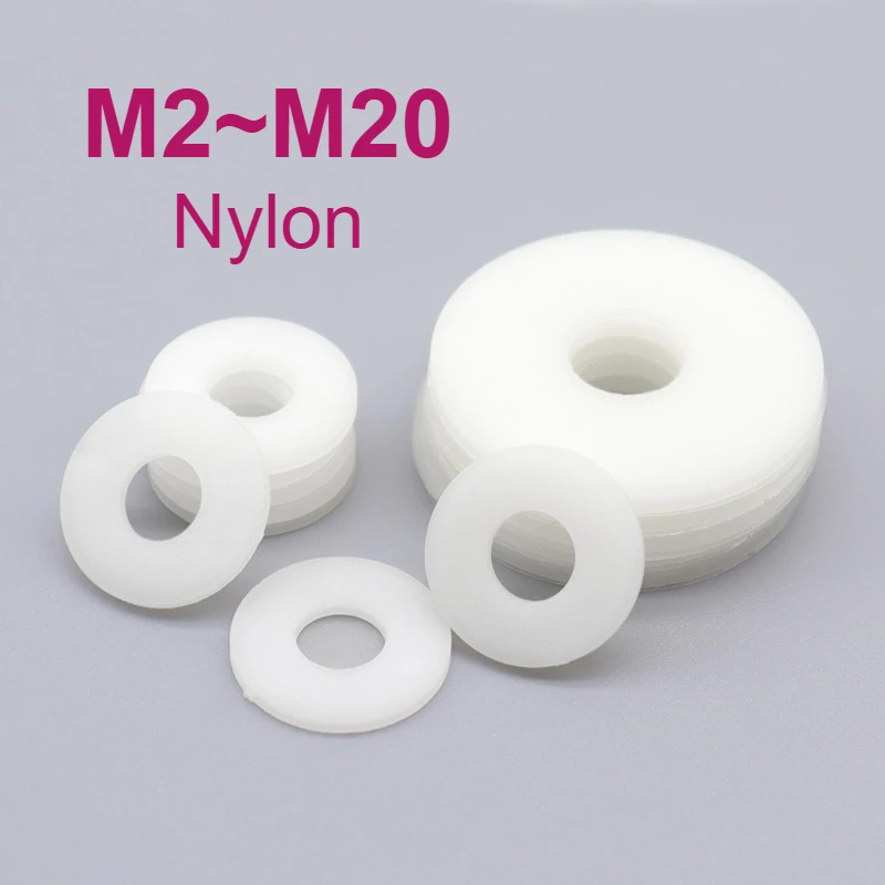 M2 M2.5 M3 M4 M5 M6 M8 M10 M12 M14 M16 M18 M20 White Nylon Flat Washer High Temperature Resistant Plastic Screw Rubber Gasket