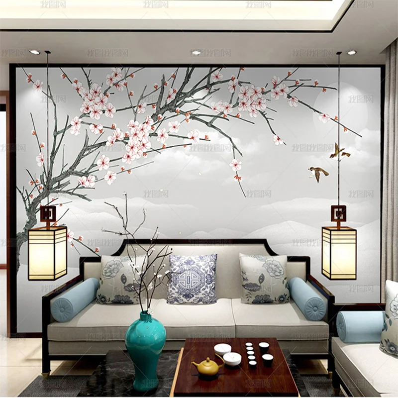 

3D китайские обои по индивидуальному заказу, цветение сливы, пейзажная живопись, цветок и птица, фреска для ТВ, гостиной, фон, стена, спальня, 8d