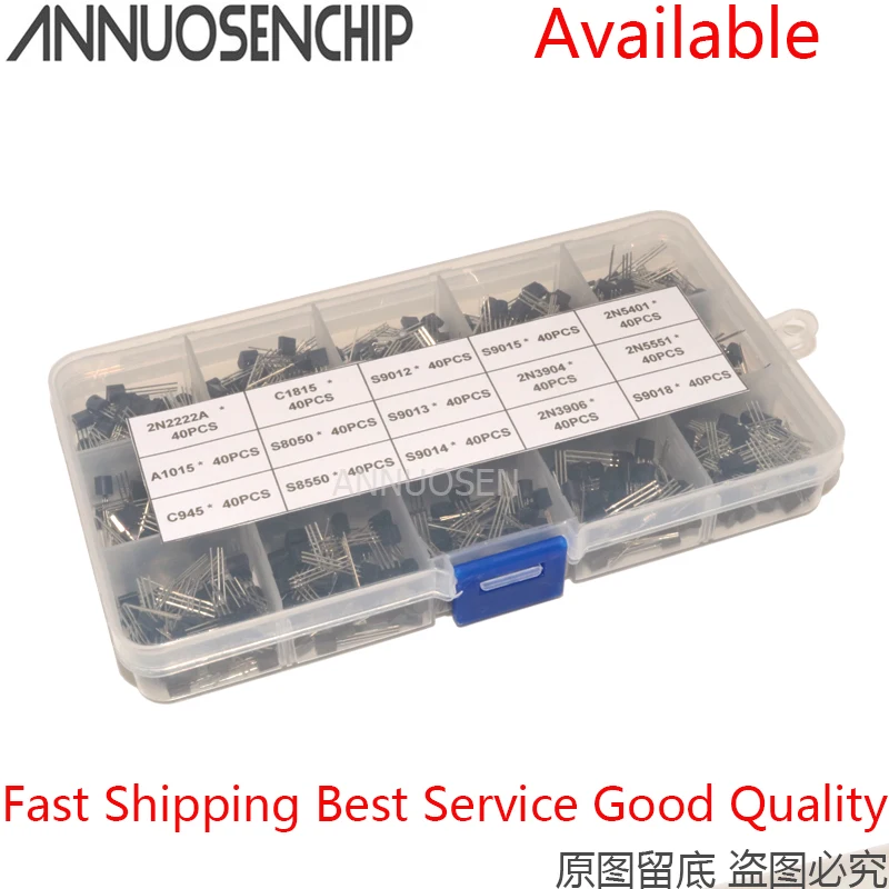 15 value Transistor TO-92 Box Kit 2N2222A A1015 C945 C1815 S8050 S8550 S9012 S9013 S9014 S9015 2N3904 2N3906 2N5401 2N5551 S9018