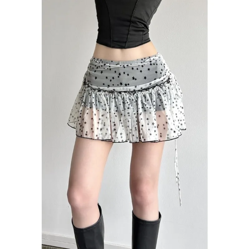 Women's Spice Girls Star Printing Side Strap Pleated Design Skirt Versatile A-Word Short Skirt