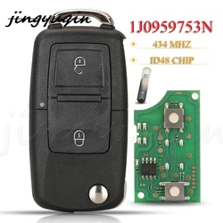 Jingyuqin Chiave per auto remota intelligente a 2 pulsanti Fod 434MHZ ID46 Chip 1J 0959753 N Per VW Volkswagen Beetle Bora Polo Golf Passat