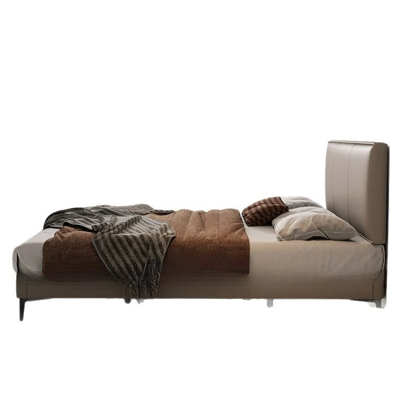 

Ultra-thin bedside leather soft bag bed modern simple and minimalist leather art second bedroom small apartment double bed