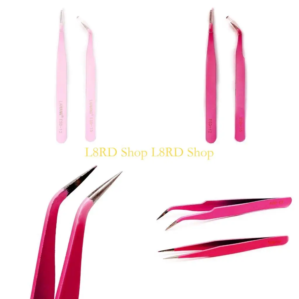 L8RD 2PC Aço reto + brend tweezer nippers para extensões cílios Arte da unha
